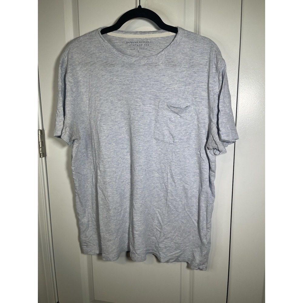 Banana Republic Vintage Tee Shirt Men Large Blue Gray Crewneck Pocket Tee Cotton